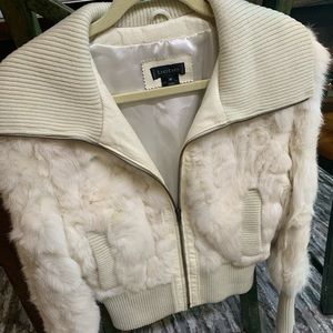 Bebe Beige White Rabbit Fur Coat